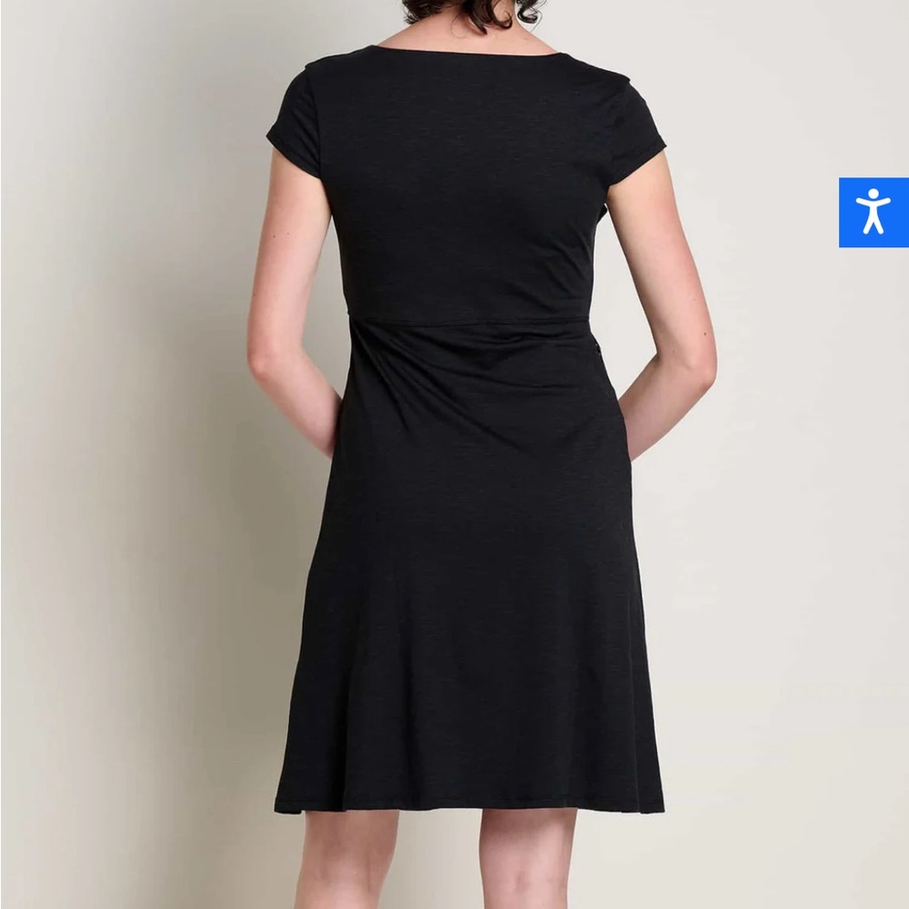 Toad&Co | AMELIA SHORT SLEEVE DRESS BLACK FLOWER PRINT  women’s L - Picture 9 of 12